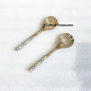 Ensemble de service à salade en bois d'acacia avec impression émaillée Vaisselle de table de restaurant élégante pour la décoration d'ustensiles de cuisine Mariages Événement - Product Image 3