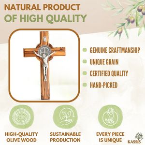 Cruz de Pared de Madera de Olivo Hecha a Mano de San Benito, 16 cm, Regalo Religioso Cristiano, Venta al por Mayor desde Belén - Product Image 2