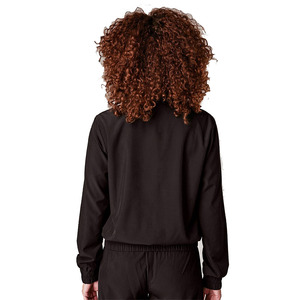 Women's Black Bomber <b>Jacket</b> Full Sleeve Stand Collar Zipper Closure Solid Color Woven Polyester Autumn Wear - Product Image 5
