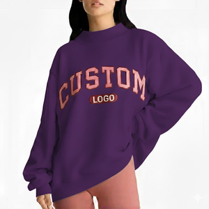 Sudadera de cuello alto de algodón con logotipo personalizado para mujer, bordado con hombros caídos jersey de lana, sudadera de cuello alto de gran tamaño para mujer - Product Image 2