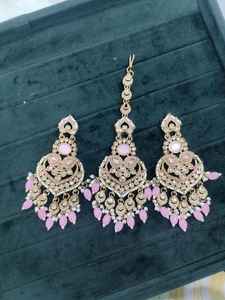 Custom Designed Multi-Color <b>Indian</b> Fashion Jewelry <b>Set</b> Women's Earrings & Mang Tikka for Wedding & Parties Alloy Material - Product Image 2