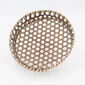 Bol de service moderne en maille de rotin brun vaisselle élégante parfaite pour les mariages cuisine mélange d'aliments et accessoires de salle à manger - Product Image 5