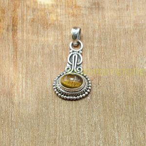 Colgante Hecho a Mano de Plata de Ley 925 con Piedra Preciosa de Ojo de Tigre Dorado Natural, Joyería Étnica Vintage Boho con Borde de Cuentas para Mujeres y Hombres - Product Image 2