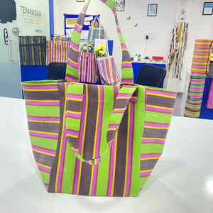 Eco-Friendly Custom Reusable <b>Zipper</b> Plastic Woven Striped Beach Cosmetic <b>Bags</b> Handloom Made Recycled Shopping Cases Fashion - Product Image 1