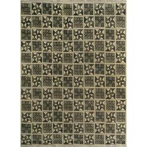 Alfombra de Lana Anudada a Mano Clan Ivory, Diseño Geométrico, Gran Tamaño 9x12, para Decoración de Sala de Estar y Pasillo, SKWL-69 - Product Image 1