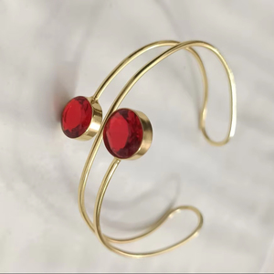 Pulsera de latón elegante hecha a mano para mujer, chapada en oro con piedras Rojas dobles, accesorio de moda elegante, prueba clásica de Swat - Product Image 2