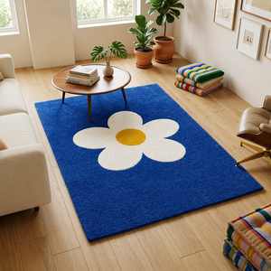 Tapis tufté à la main au design floral moderne, motif marguerite bleue, tapis de salon pour la décoration de la maison, qualité supérieure, sur mesure - Product Image 3