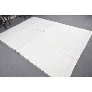 Alfombra de lana blanca moderna, alfombra de tejido plano turco de 9x6, 5 pies, patrón de retazos, decoración de sala de estar con respaldo de látex - Product Image 4