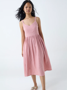 Robe trapèze en coton texturé rose poussiéreux Bombay Paisley - Product Image 2