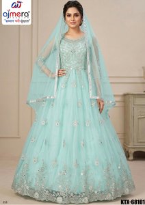 Vestido de Novia Ajmera Moderno, Bordado, Largo hasta el Suelo, Cuello Alto, Manga Larga, Ecológico, de Secado Rápido, con Estampado Floral y Cintura Natural - Product Image 3