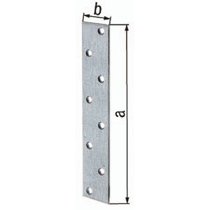 Connecteur plat de 170 mm, largeur de 30 mm, épaisseur de 3 mm, 8 trous, acier galvanisé Sendzimir, paquet de 50 unités, emballage GAH - Product Image 1