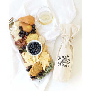 Sac à vin en toile de coton « Thankful Grateful Blessed » - Product Image 3