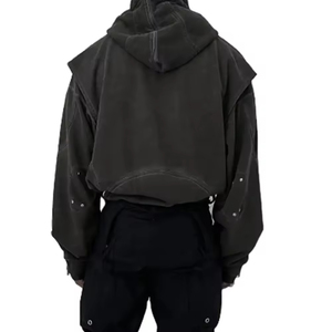 Latest Fashion 2026 New Acid <b>Washed</b> Cropped Unisex Hoodie Fashionable Bottom Belt Cotton Men's Hoodies Made By Numica Sports - Product Image 5