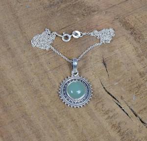 Pendentif en calcédoine aquatique, argent sterling 925, bijoux en pierres précieuses faits à la main, collier élégant et délicat pour enfants et femmes, cadeau - Product Image 2