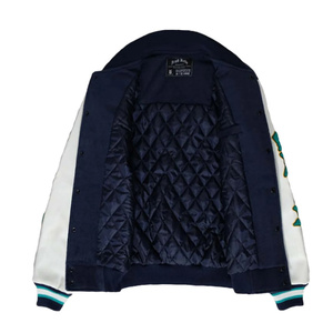 Chaqueta de béisbol Letterman de manga larga con logotipo personalizado y mangas de cuero con bordado de grafiti de alta calidad de fabricante para hombre - Product Image 5