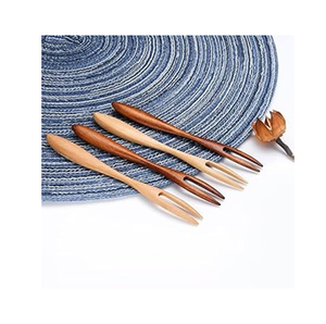 Couteau à gâteau jetable en bois de bambou denté et fourchette à fruits Fourchette à frites à dessert Petite fourchette Costume et vente - Product Image 1