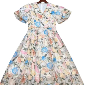 Elegante vestido túnica de bloque de color de las mujeres sueltas cuello en V manga corta Patchwork vestido estampado | Ropa informal de verano Boho - Product Image 1