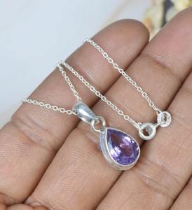 Fashion Cut Purple <b>Amethyst</b> 925 Sterling Silver Gemstone <b>Pendant</b> February Month Birthstone Pear Shape Gift for Birthday - Product Image 2
