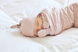 Dusty Blush Newborn Knit Swaddle <b>Set</b> <b>Baby</b> Girl Cotton Blanket <b>Bundle</b> with Chic Headwrap Hat and Comfy Mittens - Product Image 3