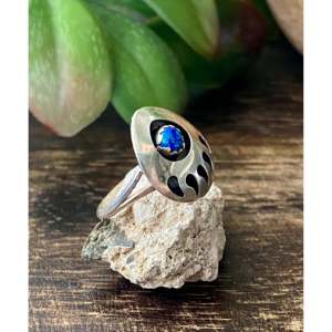 Navajo Handmade <b>Blue</b> <b>Opal</b> & Sterling Silver Bear Claw <b>Ring</b> Size 6.75 - Product Image 3