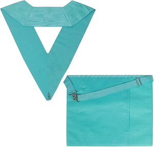 Tablier maçonnique brodé personnalisé avec perles et badges à coudre, couleur turquoise, style classique, pour application sur vêtement - Product Image 2