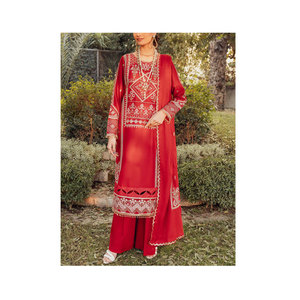 Vestidos con estampado de césped para mujer, trajes de 3 piezas de diseñador a la moda, de Color rojo, estilo pakistaní e indio - Product Image 1