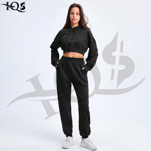 ชุดวอร์มขนแกะ2ชิ้นเสื้อครอปมีฮู้ดสำหรับผู้หญิงกางเกงวอร์มใส่วิ่ง - Product Image 3