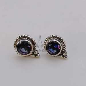 Handmade Aurora Mystic Topaz <b>Sterling</b> <b>Silver</b> <b>Stud</b> <b>Earrings</b>, November Birthstone - Product Image 2