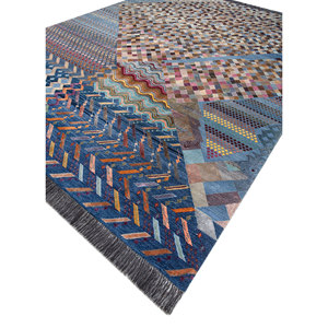 Tapis Manchaha bleu noué à la main en laine et soie de bambou, épaisseur 10 mm, motif géométrique abstrait pour la maison, couloir, modèle rectangulaire - Les-2657 - Product Image 2