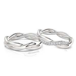 Jeulia Sterling <b>Silver</b> Custom Couple <b>Ring</b> <b>Set</b> with Twist Design Gold Plated Anniversary Inlay - Product Image 1