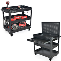 Armoire à outils roulante en gros chariot à outils à main boîtier d'équipement robuste à 3 niveaux en métal noir pour le stockage d'outils de mécanicien industriel
