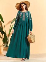 Costumes élégants Robe pour dames Robe longue en coton avec broderie bohème élégante et décontractée Ceinture tissée à manches longues Style doux