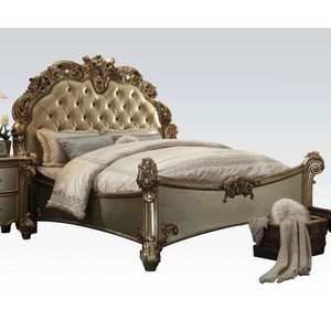 Factory Engraving Genuine Leather Recoco Vintage Solid Wood Bed for Sale - Product Image 4