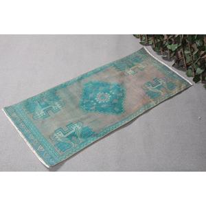 Tapis vintage 1,6 x 3,7 pieds, petit tapis turc, tapis camouflage bleu gris - Product Image 2