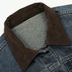 Veste en jean unisexe avec col rabattu, manteau décontracté à manches longues boutonné pour l'hiver, 100% coton, style classique de vêtements de travail - Product Image 5