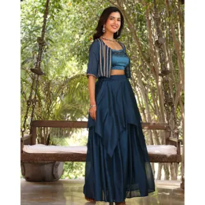 Ensemble deux pièces en soie Bloom Blue Gotta pour femme, short et veste, tailles XS à 5XL - Product Image 1