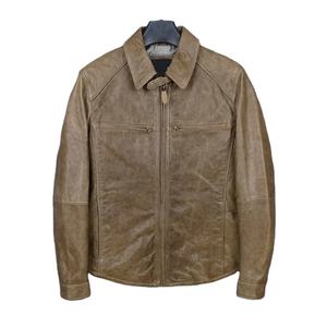 Chaqueta de moto de cuero genuino de alta calidad para hombre, estilo Vintage de calle alta, cierre de cremallera, tela de lona gruesa para invierno - Product Image 1