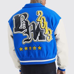 Customized College Letterman Varsity <b>Zip</b>-up <b>Jacket</b> Chenille Patches Embroidery Fleece Leather Sleeves Hip Hop <b>Men's</b> Crop <b>Jacket</b> - Product Image 6