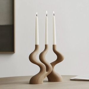Candelero de madera hecho a mano con forma de Zig Zag para mesa de comedor, dormitorio y decoración contemporánea para sala de estar hecha a mano de La India - Product Image 4