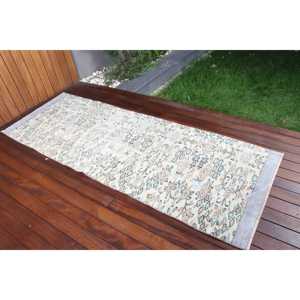 Turkish Vintage <b>Runner</b> <b>Rug</b> 2.8x7.7 ft, White Wool <b>Rug</b> - Product Image 2