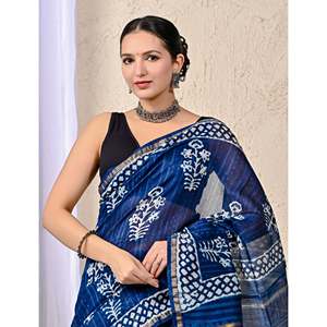 Sari de Chanderi con Estampado Floral y Blusa para Fiestas - Product Image 1