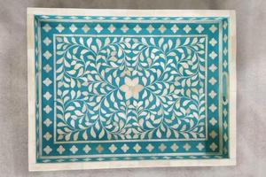 Bandeja de servicio Rectangular con diseño de flores con incrustaciones de hueso personalizadas hechas a mano, decoración del hogar de alta calidad, superventas en tamaños de colores personalizados - Product Image 5