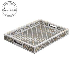 Bandeja Decorativa de Lujo con Incrustaciones de Hueso, Patrón Elegante Hecho a Mano, Acabado Liso, Organizador Estilizado para Mesa de Centro, Decoración del Hogar - Product Image 5