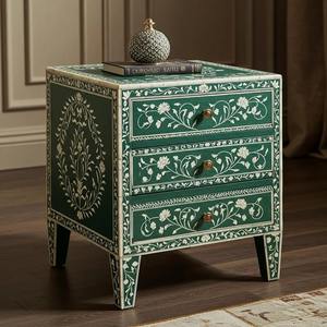 Console de rangement à tiroirs en os incrusté vert et blanc, meuble décoratif artisanal pour espaces de vie, prix de gros - Product Image 2