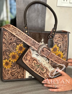 Bolso de piel de vaca hecho a mano para mujer, bolsa de hombro elegante y tallado a mano, conjunto único, novedad - Product Image 1