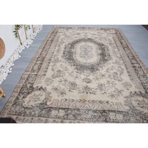Tapis Turc Vintage Beige-Marron 6.6 X 9.8ft Laine Tissage Plat Motif Patchwork pour Décorations de Salon Couloir Utiliser Latex - Product Image 4