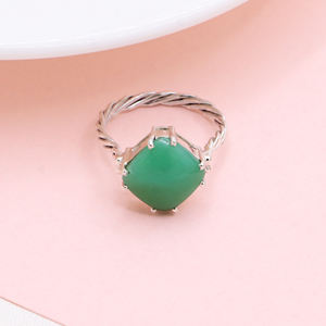 แหวนพลอยโอนิกซ์สีเขียวธรรมชาติ925เงินแท้เครื่องประดับแฮนด์เมดสำหรับผู้หญิงสำหรับงานแต่งงาน - Product Image 1