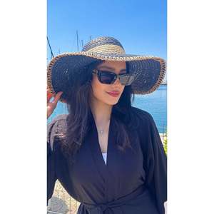 Black <b>Straw</b> <b>Hat</b> with Zigzag Stripe - <b>Summer</b> Sun Protection Accessory - Ideal <b>for</b> Beach Style HSR2103 - black2103 - Product Image 3