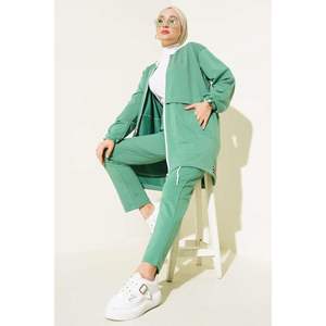 ชุด2ชิ้นซิปคอเสื้อมีโครงสีเขียวอัลมอนด์ - Product Image 4