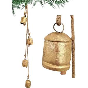 Campanas de vaca colgantes de Metal con acabado rústico dorado de diseño elegante Vintage, Juego de 3 formas diferentes, lo mejor para decoración navideña y al aire libre - Product Image 6